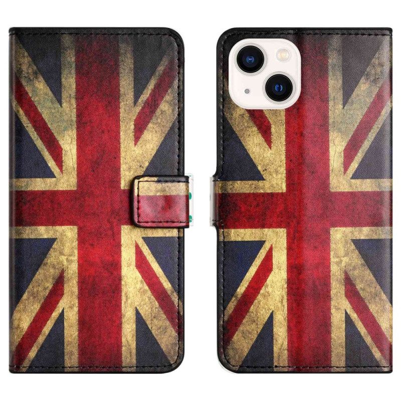 Läderfodral För iPhone 14 Vintage Brittisk Flagga