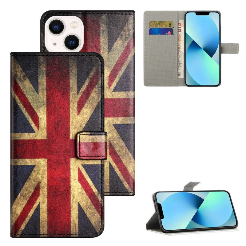 Läderfodral För iPhone 14 Vintage Brittisk Flagga