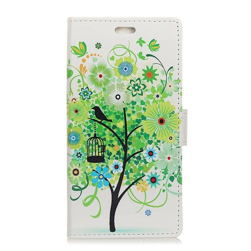 Läderfodral För iPhone XR Blommande Träd