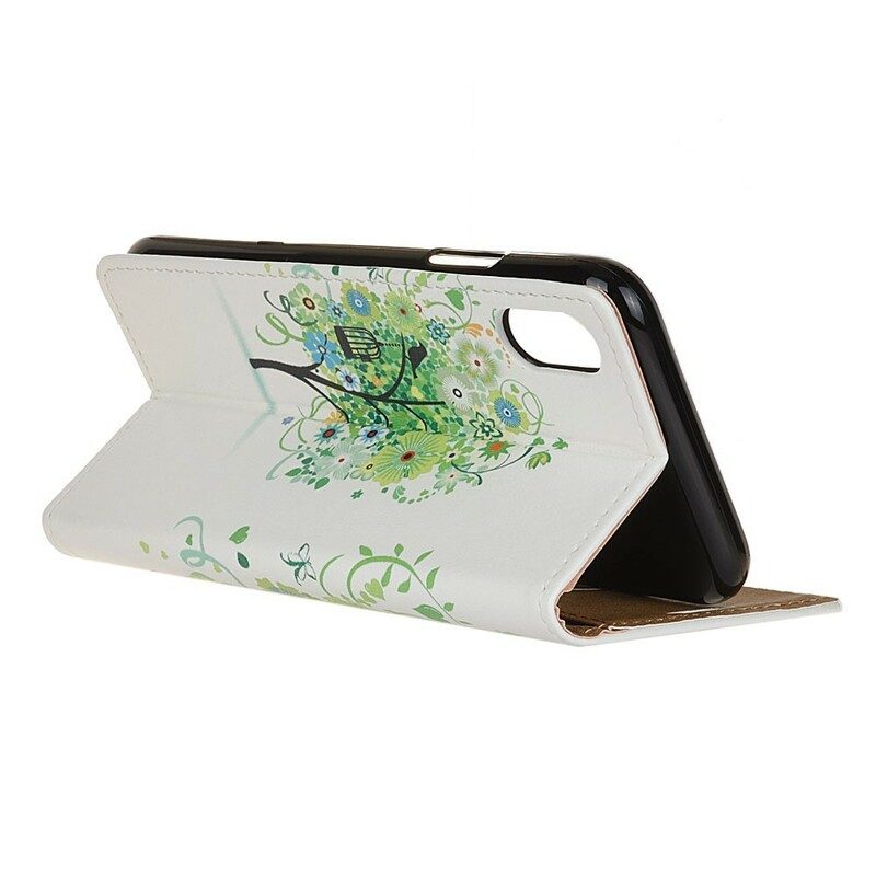 Läderfodral För iPhone XR Blommande Träd