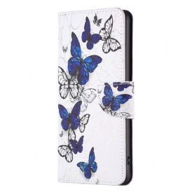Läderfodral iPhone 15 Plus Färgglada Fjärilar