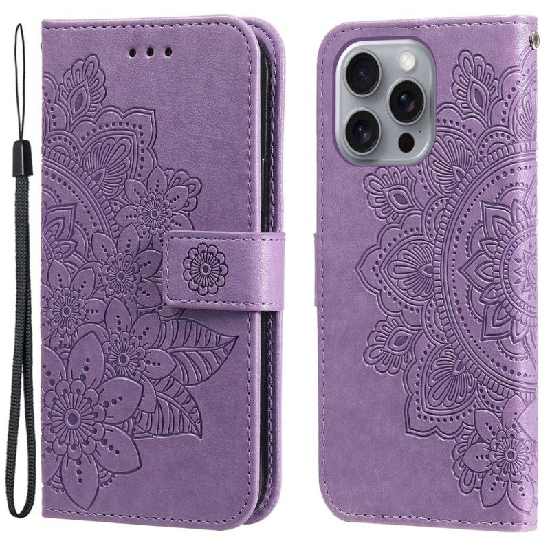 Läderfodral iPhone 16 Pro Telefonfodral Mandalatryck Med Rem