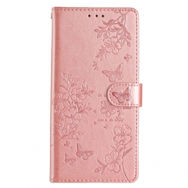 Läderfodral iPhone 16 Telefonfodral Blommigt Fjärilsmönster