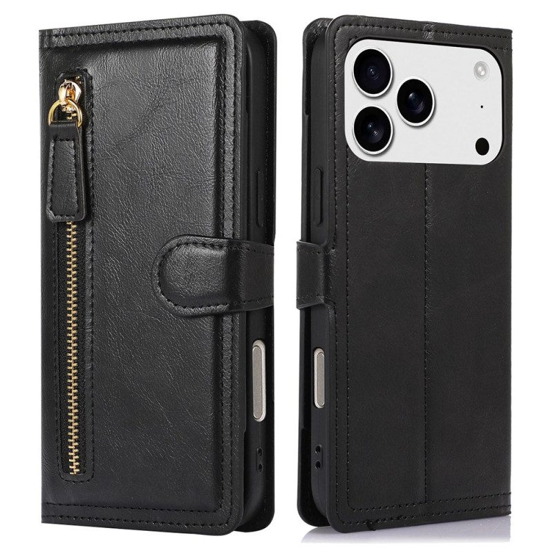 Läderfodral iPhone 17 Pro Max Telefonfodral Fickor Med Dragkedja