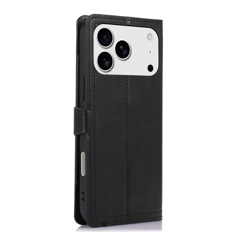 Läderfodral iPhone 17 Pro Max Telefonfodral Fickor Med Dragkedja