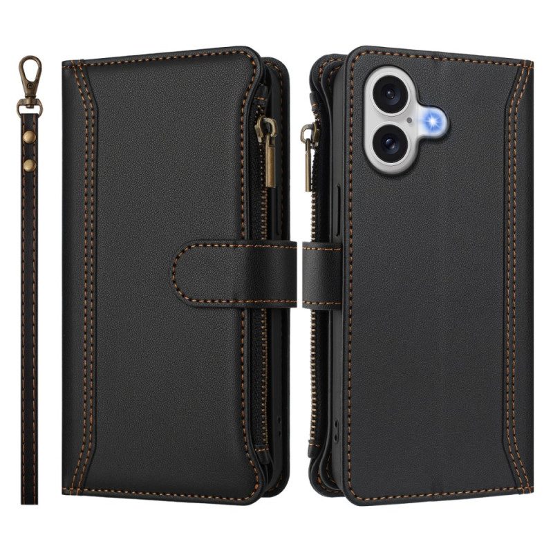 Läderfodral iPhone 17 Telefonfodral Plånbok Med 9 Kortfack Och Handledsrem