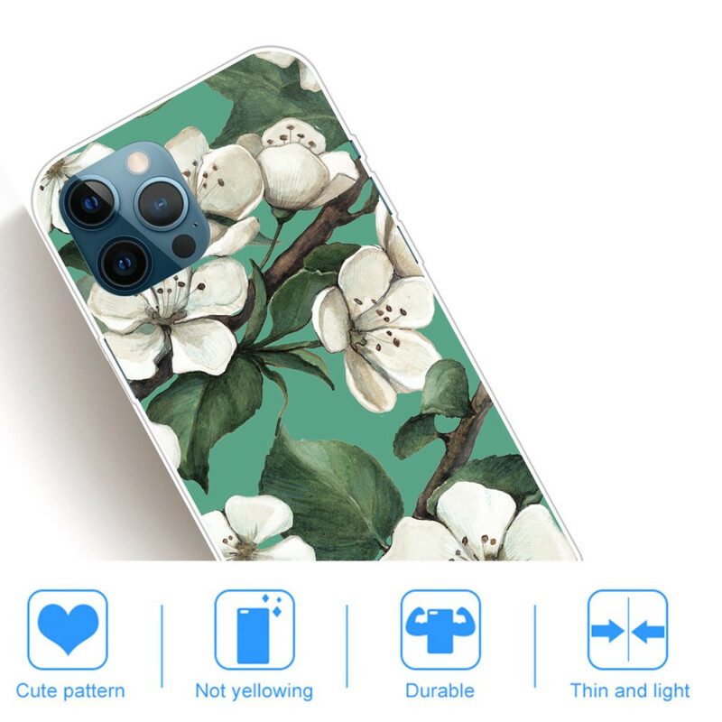 Mobilskal För iPhone 13 Pro Max Målade Vita Blommor