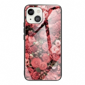 Mobilskal För iPhone 13 Pro Max Rosa Blommor I Härdat Glas