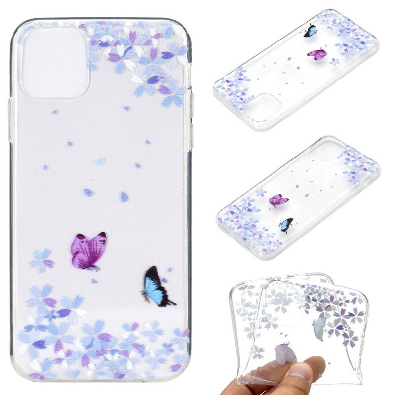 Mobilskal För iPhone 13 Transparenta Fjärilar Och Blommor