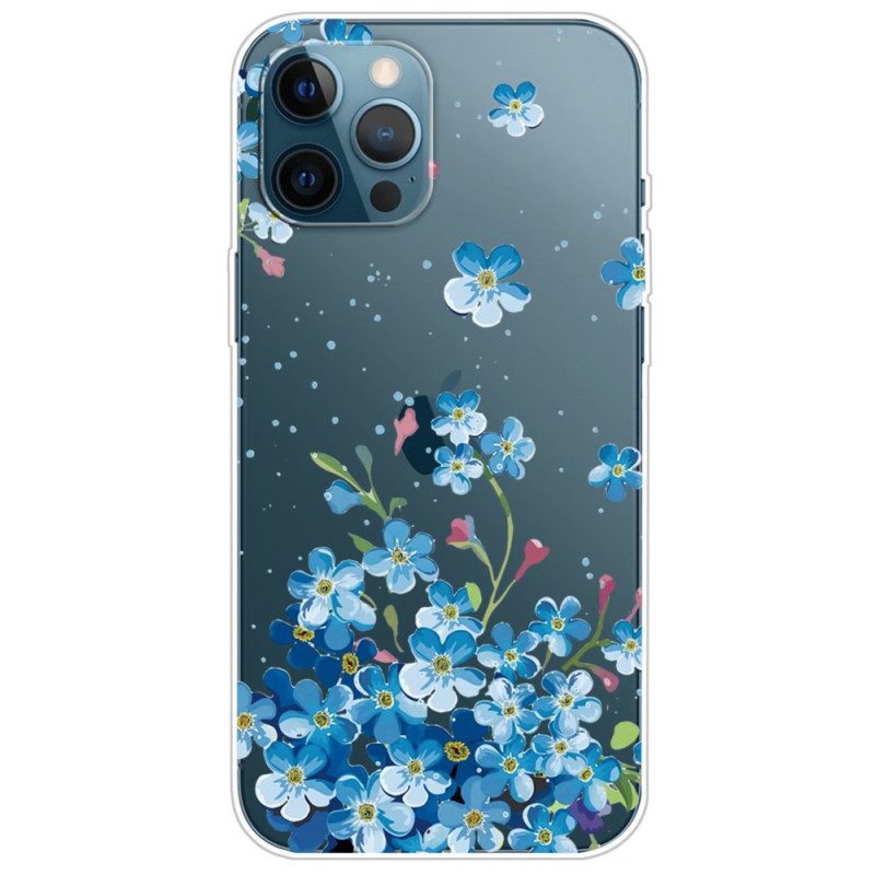 Mobilskal För iPhone 14 Pro Transparenta Blå Blommor