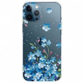 Mobilskal För iPhone 14 Pro Transparenta Blå Blommor