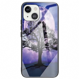 Mobilskal För iPhone 14 Träd Och Måne I Härdat Glas