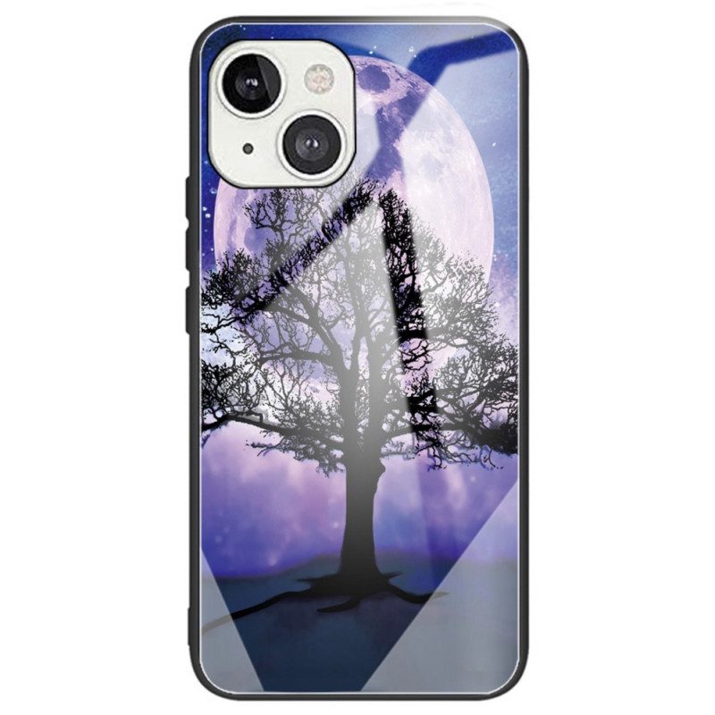 Mobilskal För iPhone 14 Träd Och Måne I Härdat Glas