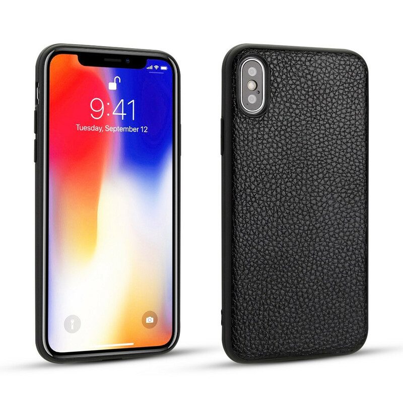 Mobilskal För iPhone X / XS Äkta Litchi Läder