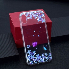 Mobilskal För iPhone XR Transparenta Fjärilar Och Blommor