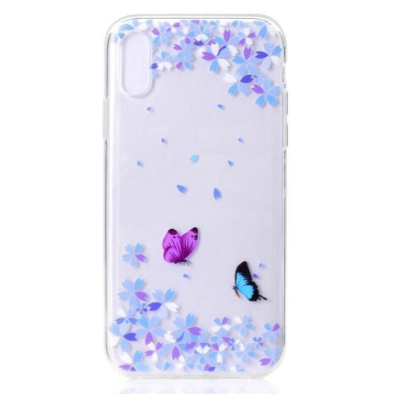 Mobilskal För iPhone XR Transparenta Fjärilar Och Blommor