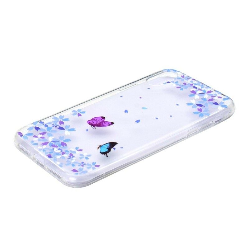 Mobilskal För iPhone XR Transparenta Fjärilar Och Blommor