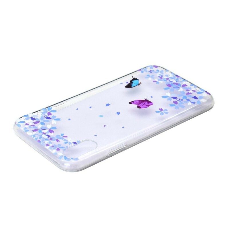 Mobilskal För iPhone XR Transparenta Fjärilar Och Blommor