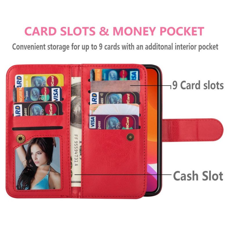 Mobilskal Folio-fodral För iPhone 14 Plus Lagtagbar 9-kortshållare