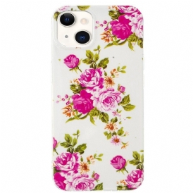 Mobilskal iPhone 15 Plus Fluorescerande Blommor