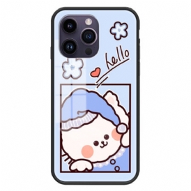 Mobilskal iPhone 15 Pro Max Blå Katt Härdat Glas