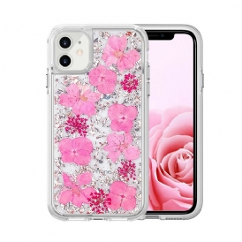 Skal För iPhone 11 Lyxiga Blommiga Paljetter