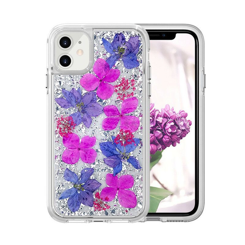 Skal För iPhone 11 Lyxiga Blommiga Paljetter