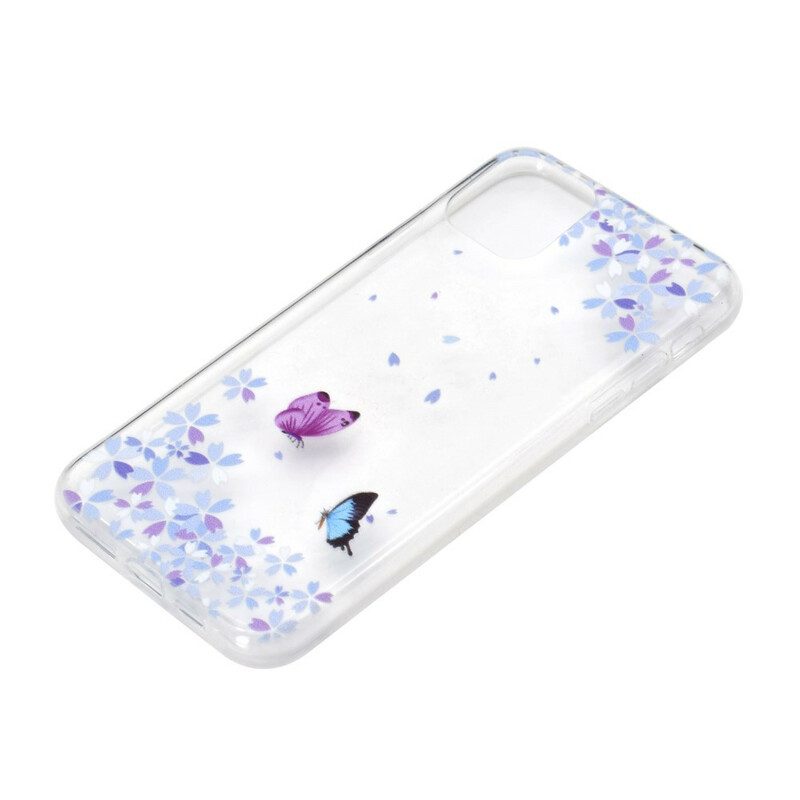 Skal För iPhone 12 Pro Max Transparenta Fjärilar Och Blommor