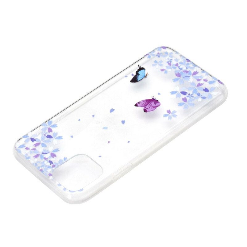 Skal För iPhone 12 Pro Max Transparenta Fjärilar Och Blommor