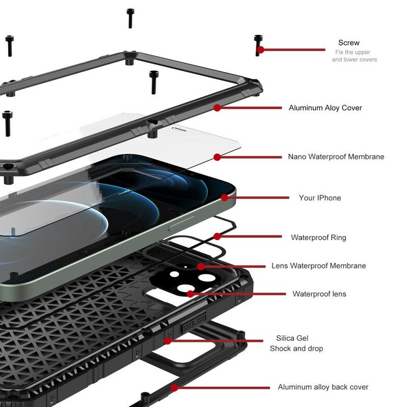 Skal För iPhone 12 / 12 Pro Vattentät Superresistent Metall