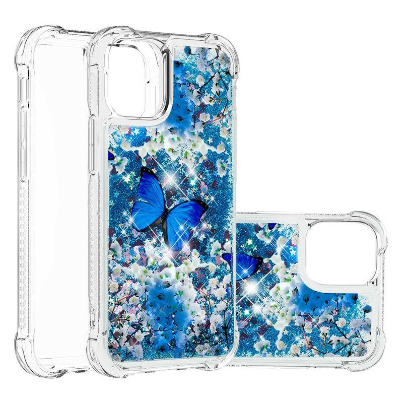 Skal För iPhone 13 Mini Blå Glitterfjärilar