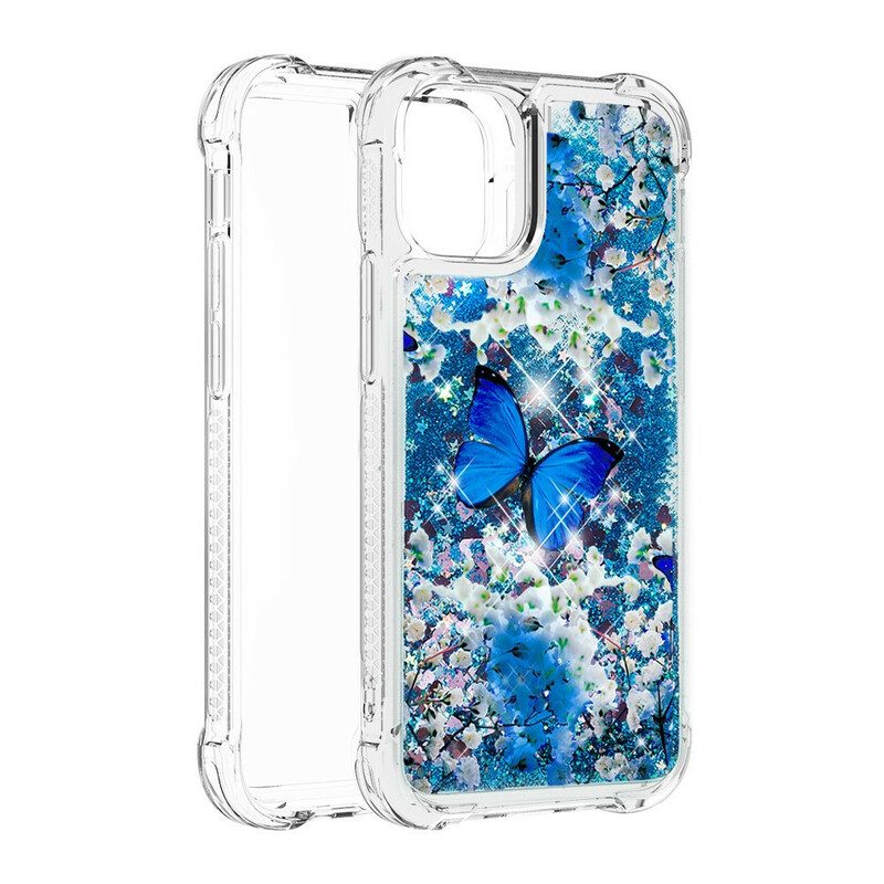 Skal För iPhone 13 Mini Blå Glitterfjärilar