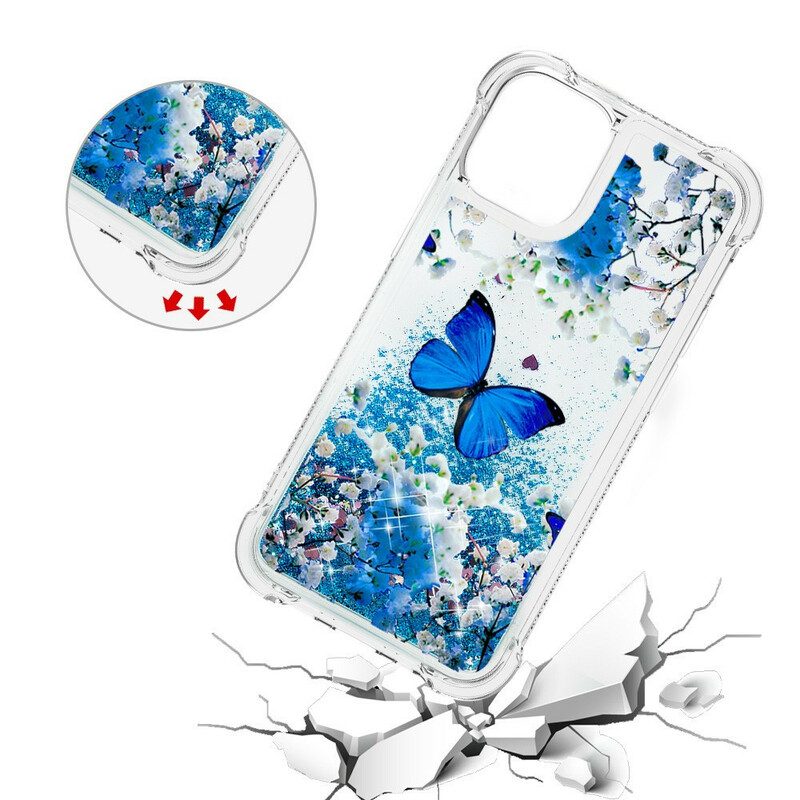 Skal För iPhone 13 Mini Blå Glitterfjärilar