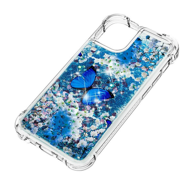 Skal För iPhone 13 Mini Blå Glitterfjärilar