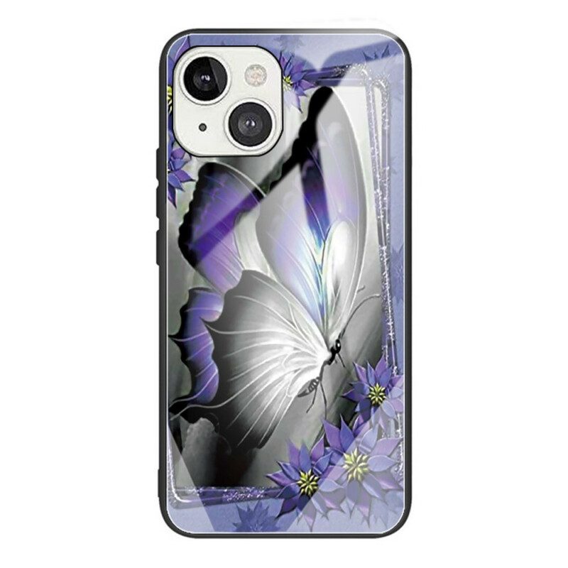 Skal För iPhone 13 Mini Lila Fjärilshärdat Glas