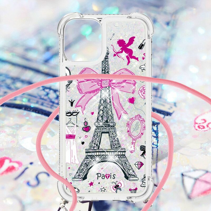 Skal För iPhone 13 Mini Med Snodd À Cordon Eiffeltornet