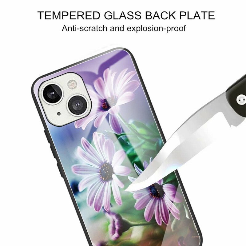 Skal För iPhone 13 Mini Realistiska Blommor I Härdat Glas