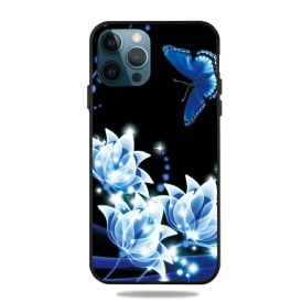 Skal För iPhone 13 Pro Max Fjäril Och Blå Blommor