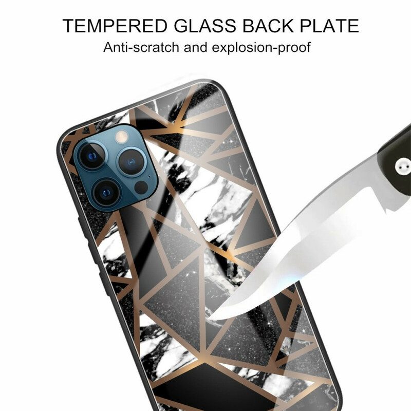 Skal För iPhone 13 Pro Max Geometri Marmor Härdat Glas