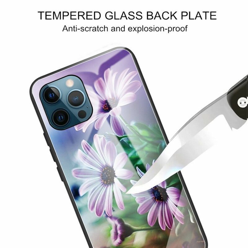 Skal För iPhone 13 Pro Max Realistiska Blommor I Härdat Glas