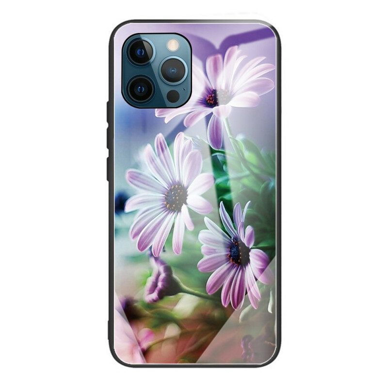 Skal För iPhone 13 Pro Realistiska Blommor Härdat Glas
