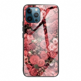 Skal För iPhone 13 Pro Rosa Blommor I Härdat Glas