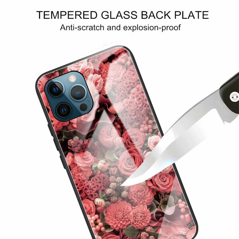 Skal För iPhone 13 Pro Rosa Blommor I Härdat Glas