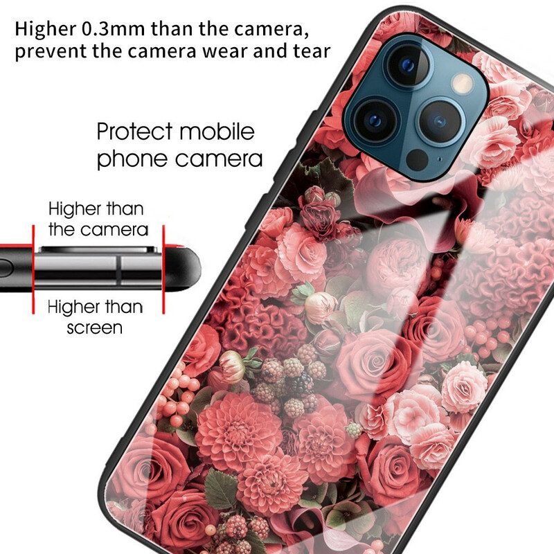 Skal För iPhone 13 Pro Rosa Blommor I Härdat Glas