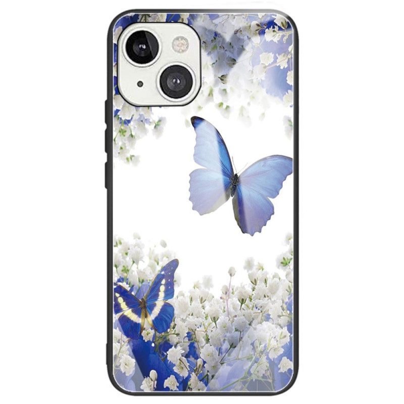 Skal För iPhone 14 Blå Fjärilar Härdat Glas
