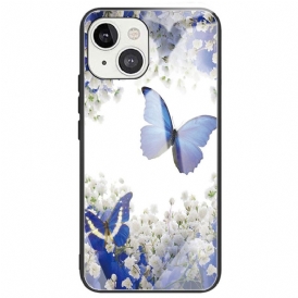Skal För iPhone 14 Blå Fjärilar Härdat Glas