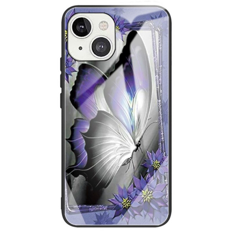 Skal För iPhone 14 Lila Fjärilshärdat Glas