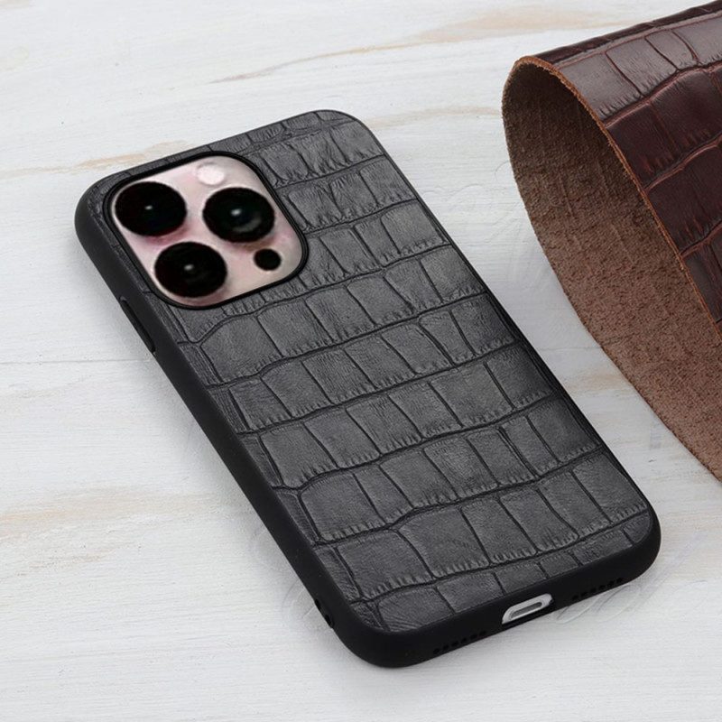 Skal För iPhone 14 Pro Max Äkta Läder I Krokodilstil