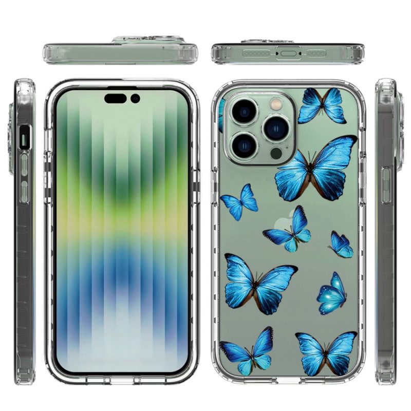 Skal För iPhone 14 Pro Max Förbättrade Blå Fjärilar