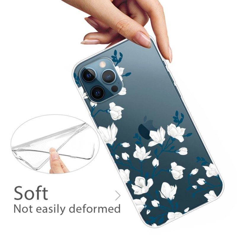 Skal För iPhone 14 Pro Transparenta Vita Blommor